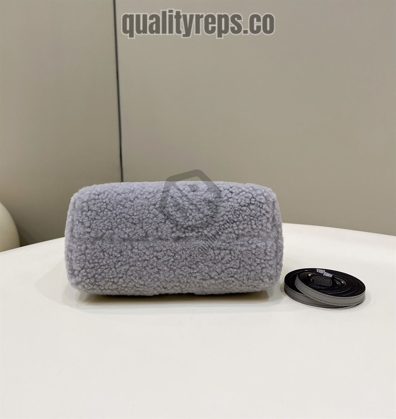 By The Way Mini Light Grey Sheepskin Small Boston Bag FB018 Quality Reps - Image 6