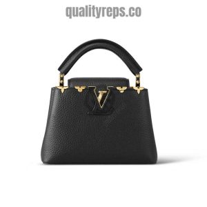 Capucines Mini Handbag Black Taurillon Leather Monogram Flowers LB037 Quality Reps