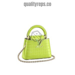 Capucines Nano Crocodilian Brillant Lime Leather Quality Reps