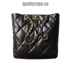 Chanel 19 Shopping Bag Shiny Lambskin Black CB010 Quality Reps