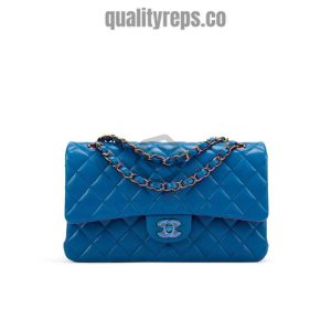 Chanel Classic Medium Blue Lambskin Rainbow Hardware CB031 Quality Reps