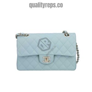 Chanel Small Double Flap Bag Light Blue Caviar Leather Light Gold Hardware CB038 Quality Reps