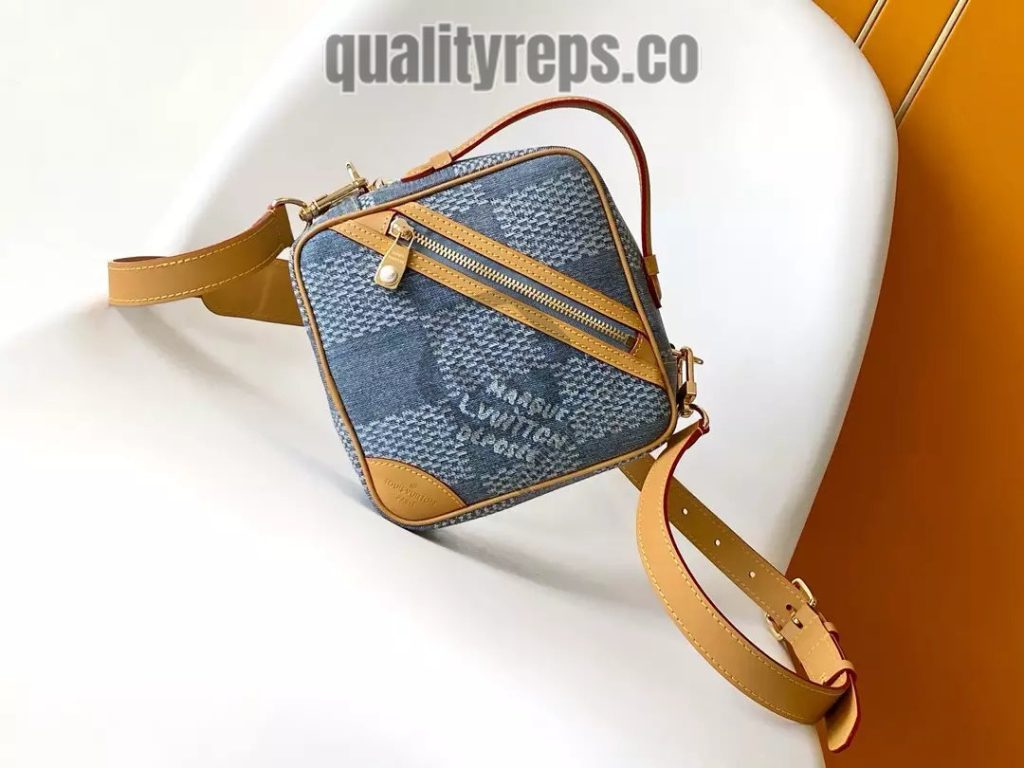 Chess Messenger Bag Blue Damier Denim 3D Cotton Canvas Quality Reps