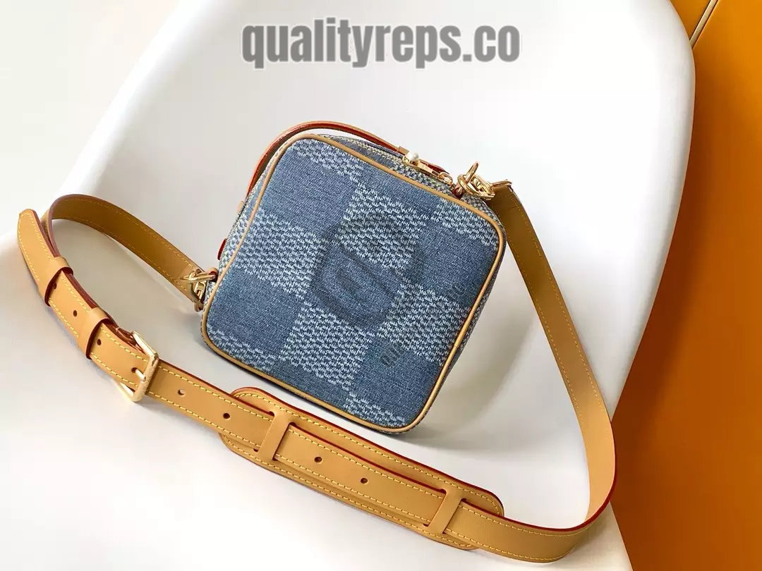 Chess Messenger Bag Blue Damier Denim 3D Cotton Canvas Quality Reps - Image 5