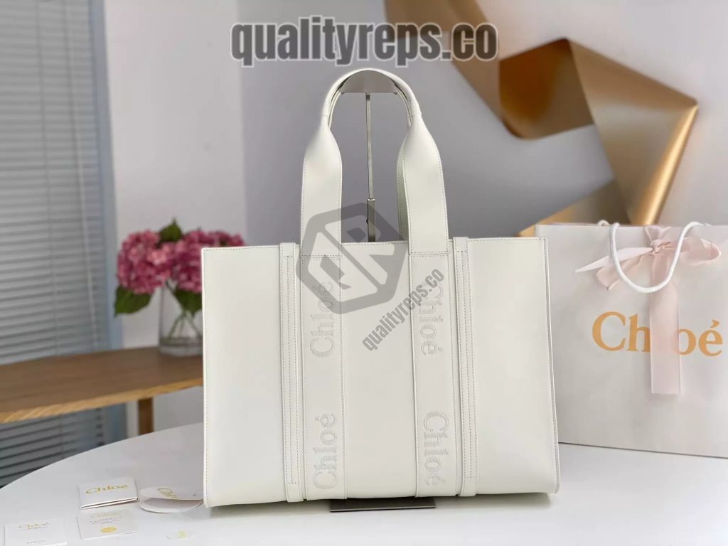Chloé Large Woody Tote Bag White 2