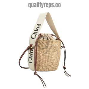 Chloé Small Woody Basket in White/Brown Quality Reps