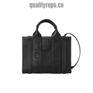 Chloé Small Woody Tote Bag Smooth Calfskin With Logo Black MB012 Quality Reps
