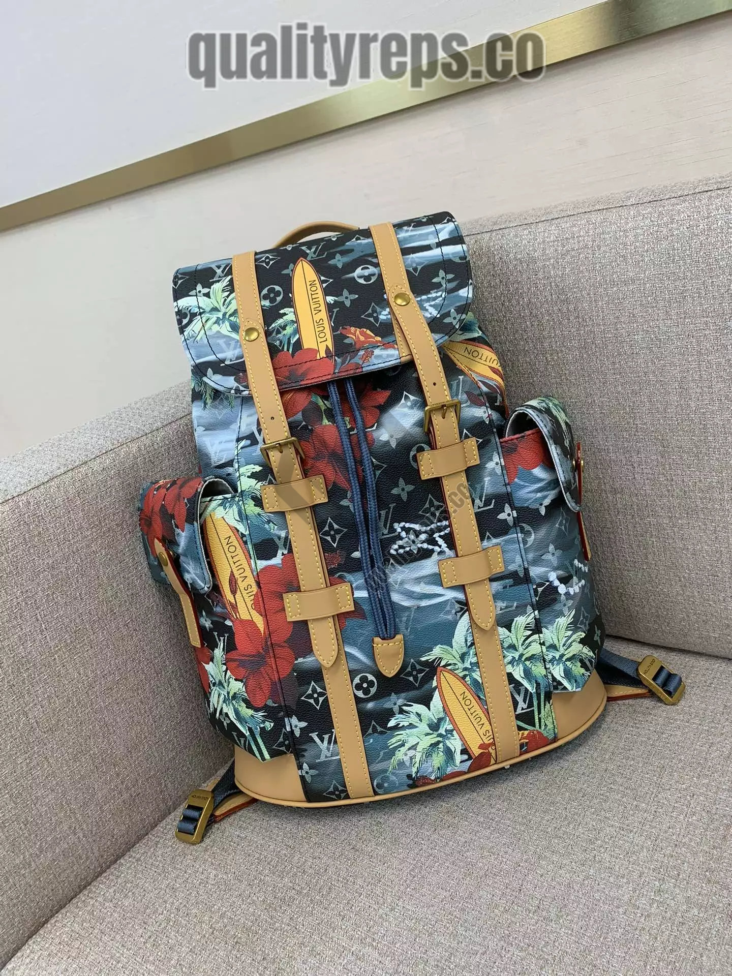 Christopher MM Backpack Navy Blue Monogram Surfin’ Canvas 2