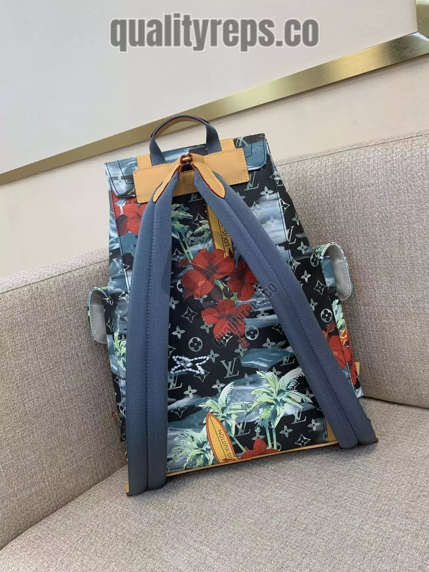 Christopher MM Backpack Navy Blue Monogram Surfin’ Canvas 5