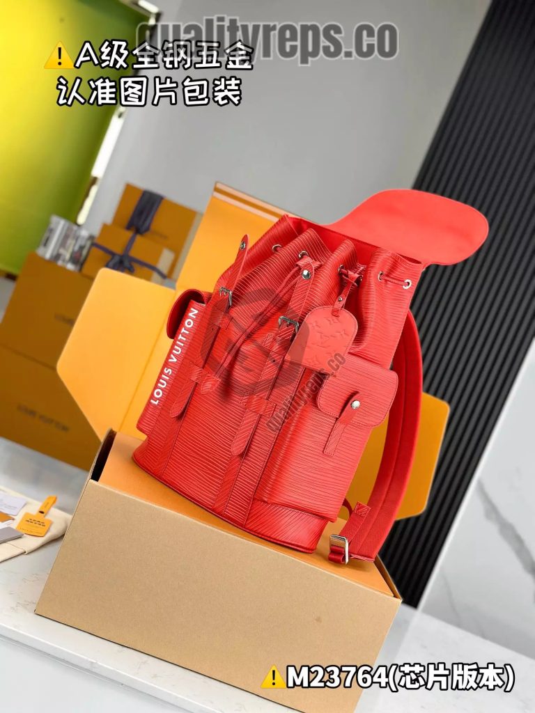 Christopher MM Backpack Vermillion Red Epi XL Grained Leather Quality Reps