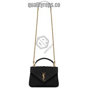 College Medium Black Quilted Leather Bag YB084 Quality Reps