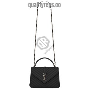 College Medium Black Quilted Leather Bag YB085 Quality Reps