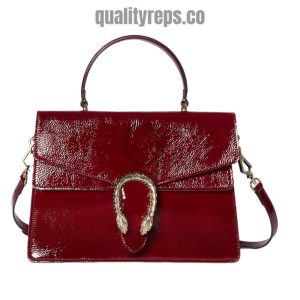 Gucci Dionysus Medium Top Handle Bag Rosso Ancora Patent Leather Quality Reps