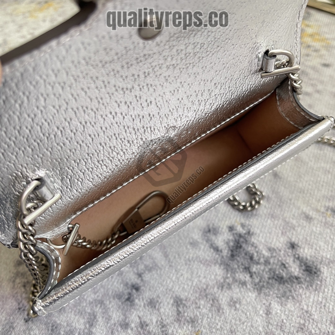 Dionysus Super Mini Bag Silver Lam Leather GB047 Quality Reps - Image 10