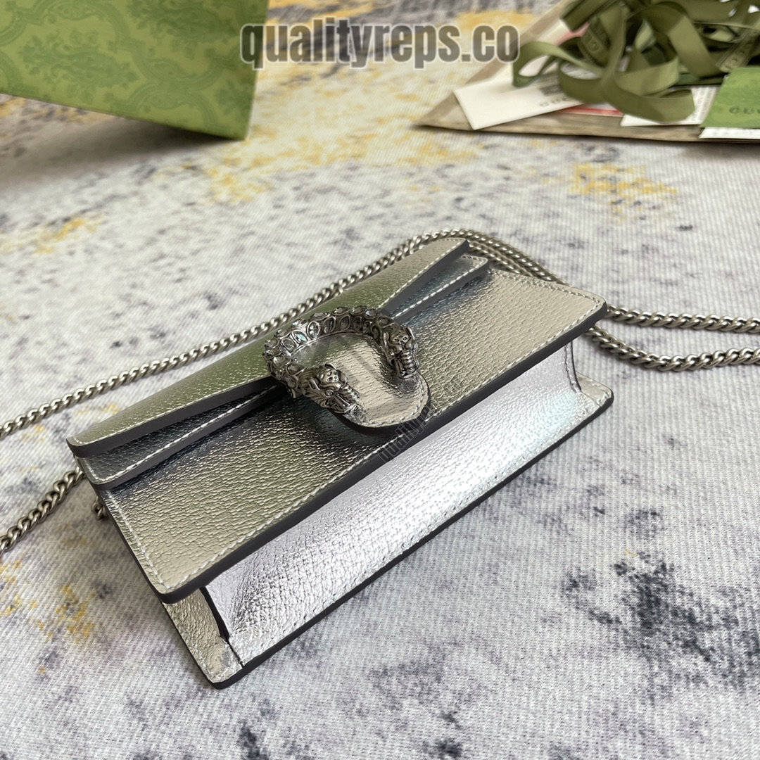 Dionysus Super Mini Bag Silver Lam Leather GB047 Quality Reps - Image 4