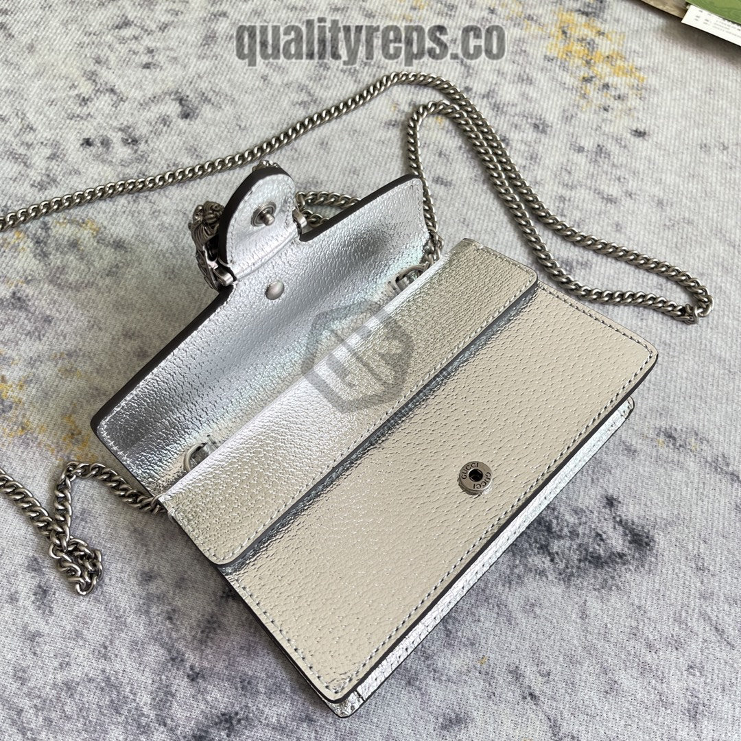 Dionysus Super Mini Bag Silver Lam Leather GB047 Quality Reps - Image 8