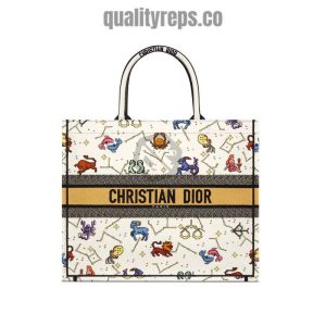 Dior Book Tote Latte Multicolor Dior Pixel Zodiac DB005 Quality Reps