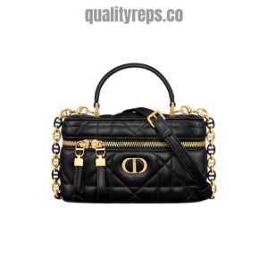Dior Caro Mini Vanity Case Black Macrocannage Lambskin Quality Reps