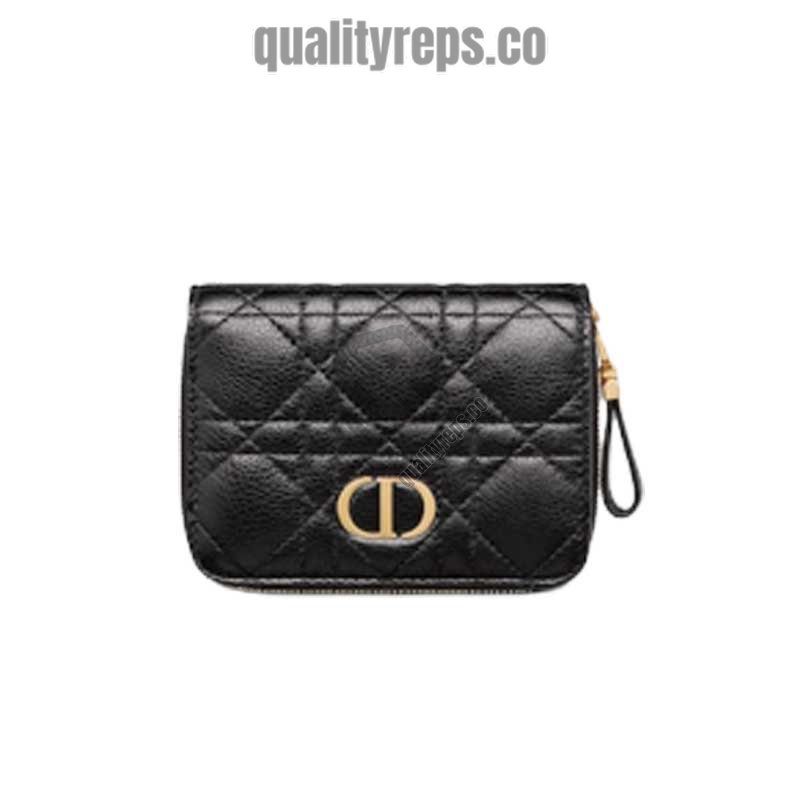 Dior Caro Compact Zipped Wallet Black Calfskin DB045 Quality Reps