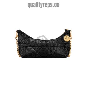 Dior Star Hobo Bag with Chain Black Macrocannage Crinkled Calfskin Quality Reps