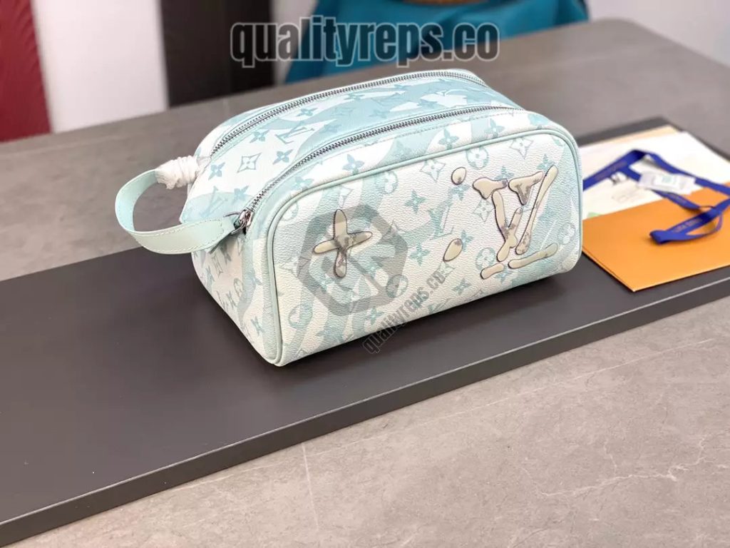 Dopp Kit Monogram Aquagarden Canvas Crystal Blue Leather Quality Reps