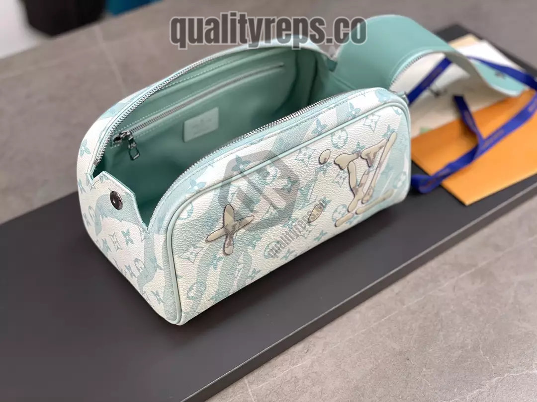 Dopp Kit Monogram Aquagarden Canvas Crystal Blue Leather Quality Reps - Image 4