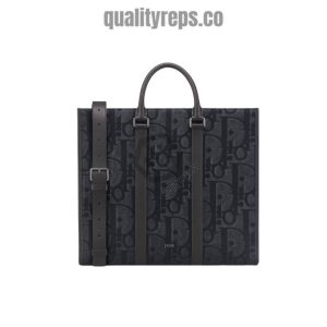 East-West Tote Bag Black Maxi Dior Oblique Jacquard Quality Reps