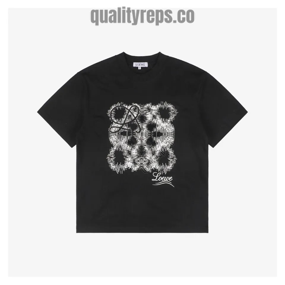 L 3D Sketch Flower Emblem Embroidery T-Shirt (Black/White) Quality Reps