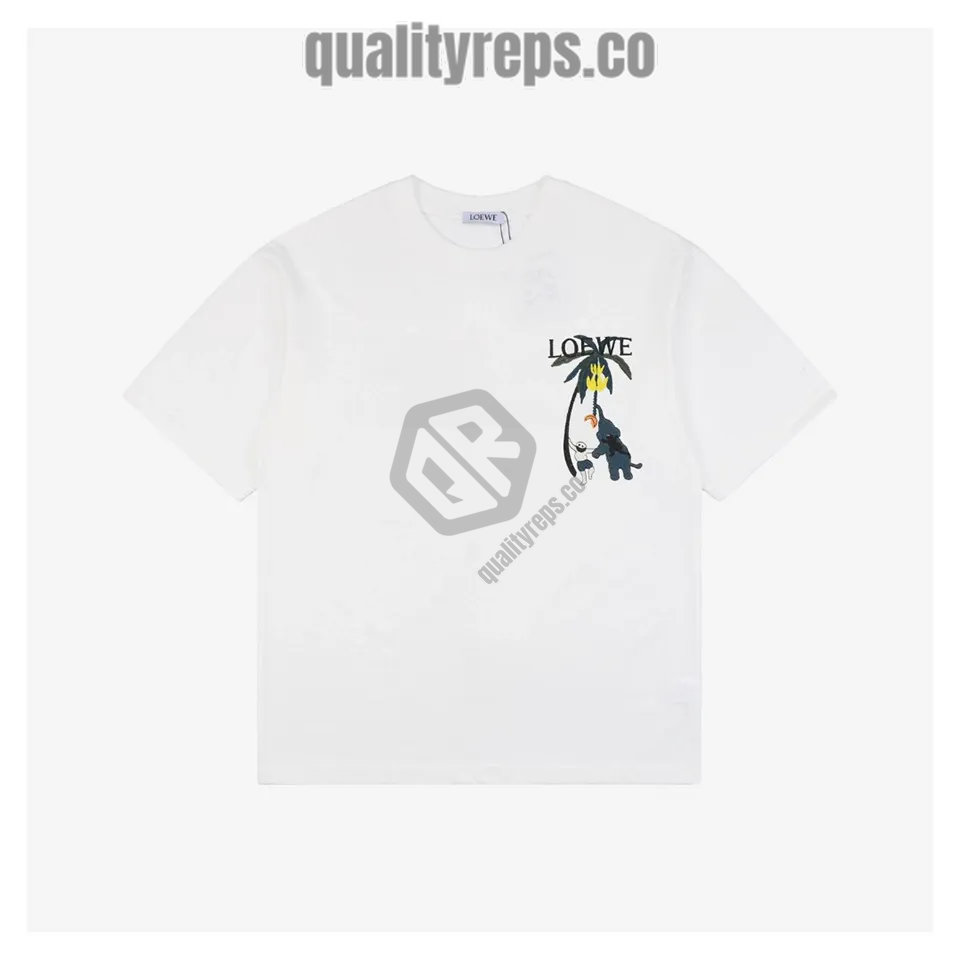 L Banana Tree Elephant Embroidered T-Shirt (White/Black) Quality Reps