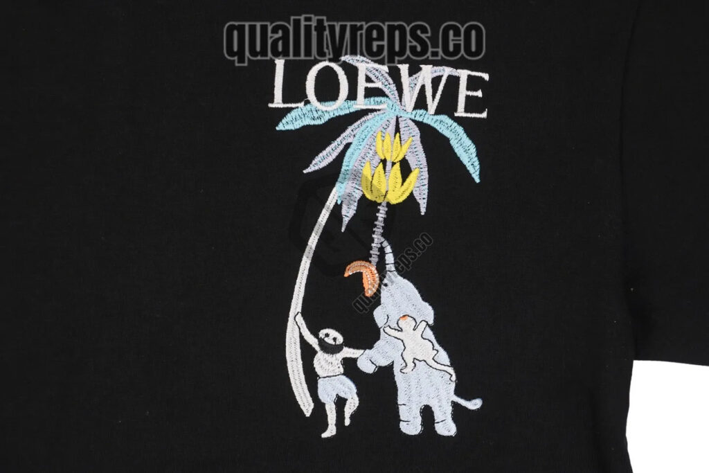 L Banana Tree Elephant Embroidered T-Shirt (White/Black) Quality Reps