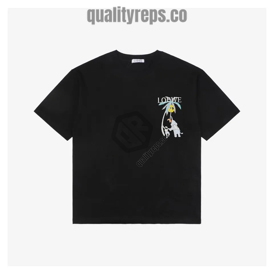 L Banana Tree Elephant Embroidered T-Shirt (White/Black) Quality Reps - Image 2