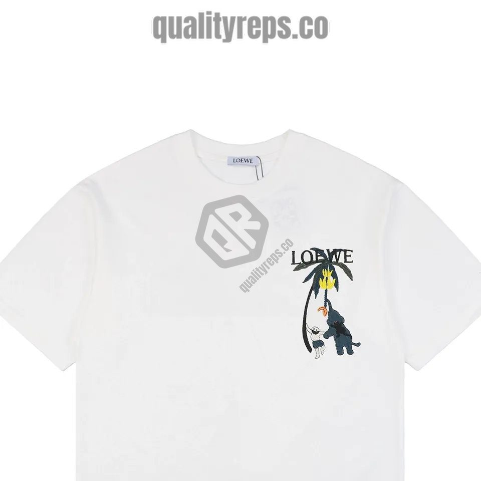 L Banana Tree Elephant Embroidered T-Shirt (White/Black) Quality Reps - Image 5