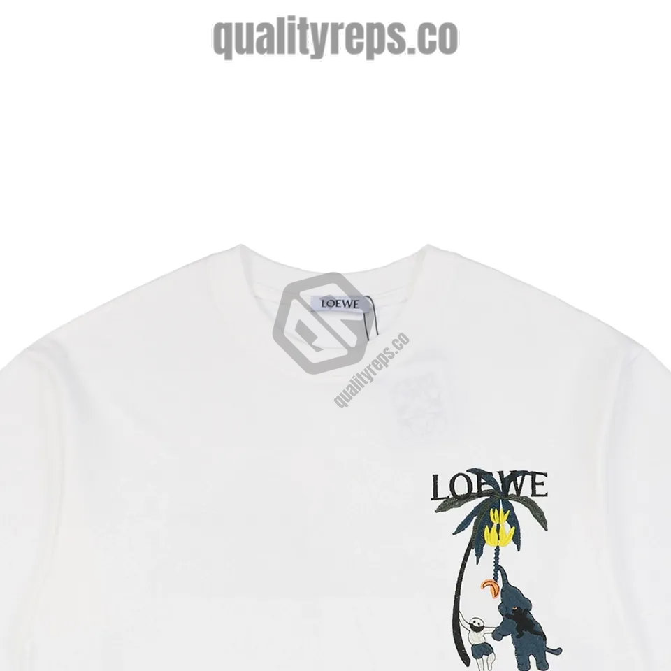 L Banana Tree Elephant Embroidered T-Shirt (White/Black) Quality Reps - Image 6