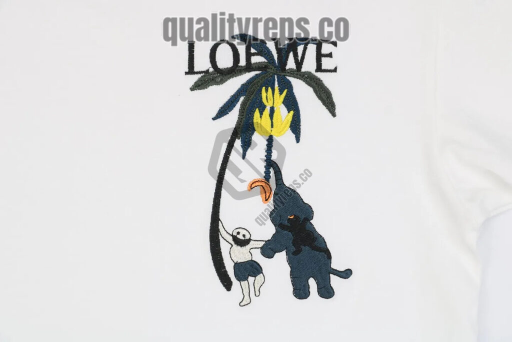 L Banana Tree Elephant Embroidered T-Shirt (White/Black) Quality Reps