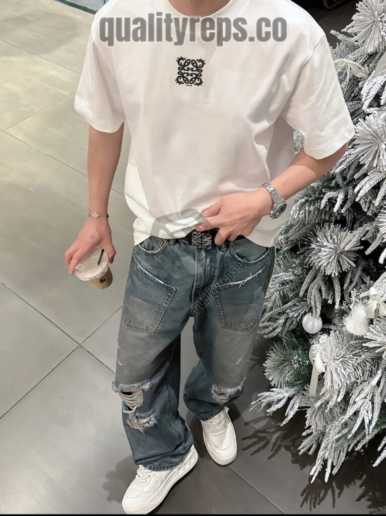 L Dragon Floral Logo Embroidered T-Shirt (Black/White) Quality Reps