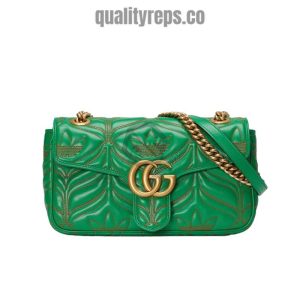 adidas x Gucci GG Marmont Small Shoulder Bag Green and Orange Leather GB094 Quality Reps