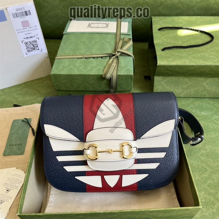 adidas x Gucci Gucci Horsebit 1955 Small Bag Dark Blue Red Leather GB105 Quality Reps - Image 2