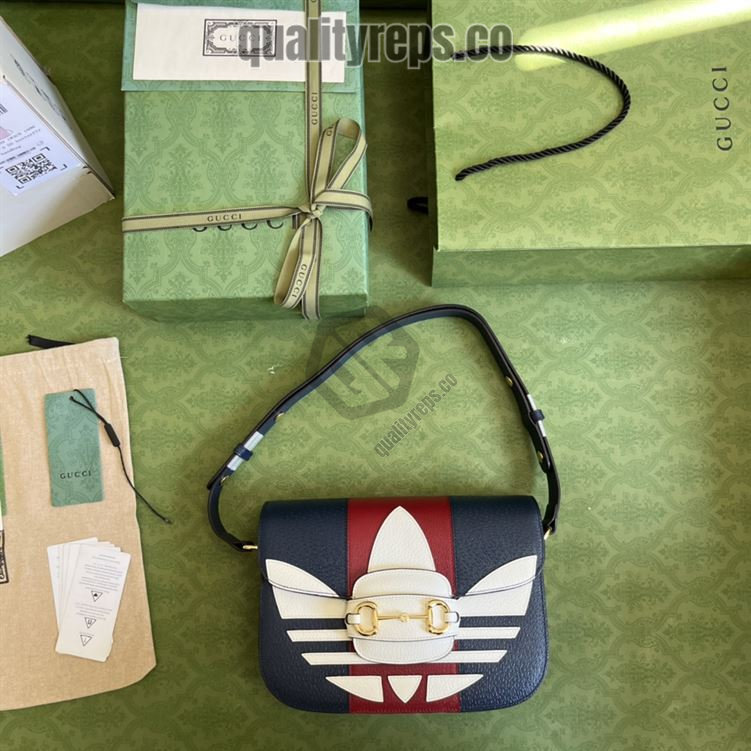 adidas x Gucci Gucci Horsebit 1955 Small Bag Dark Blue Red Leather GB105 Quality Reps - Image 3