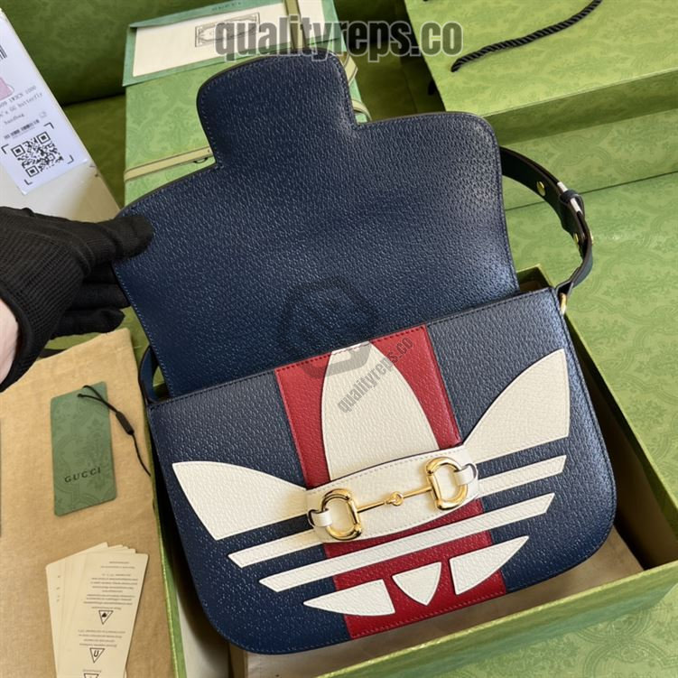 adidas x Gucci Gucci Horsebit 1955 Small Bag Dark Blue Red Leather GB105 Quality Reps - Image 4