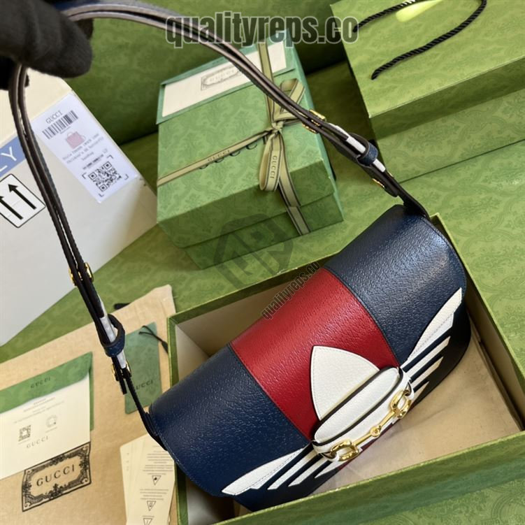 adidas x Gucci Gucci Horsebit 1955 Small Bag Dark Blue Red Leather GB105 Quality Reps - Image 9