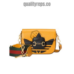 adidas x Gucci Horsebit 1955 Mini Bag Yellow Black Leather GB108 Quality Reps