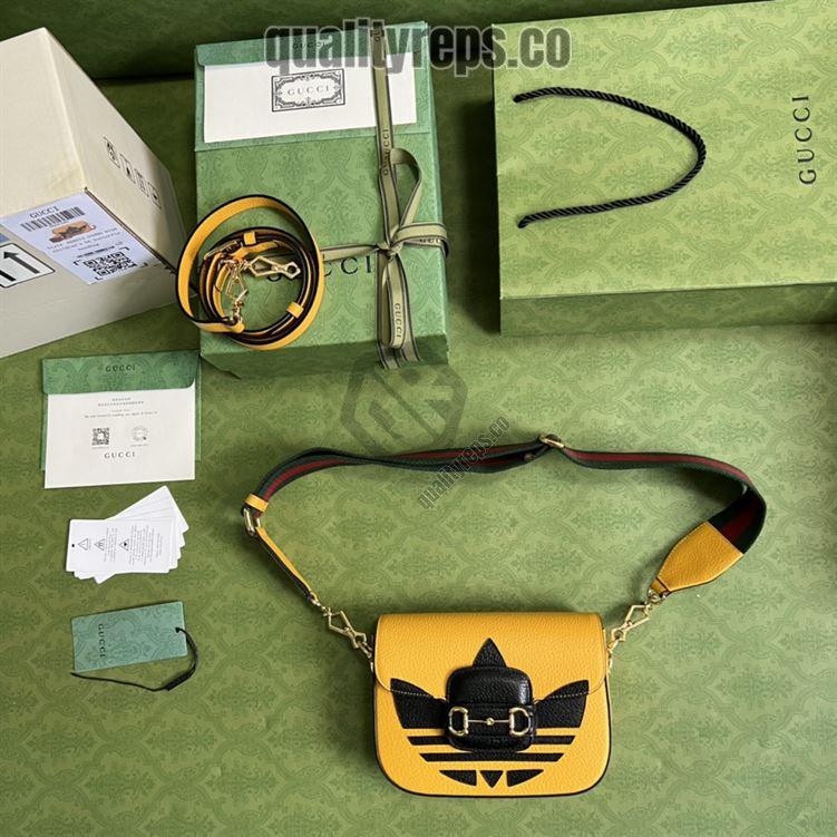 adidas x Gucci Horsebit 1955 Mini Bag Yellow Black Leather GB108 Quality Reps - Image 3
