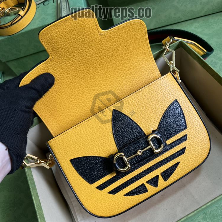 adidas x Gucci Horsebit 1955 Mini Bag Yellow Black Leather GB108 Quality Reps - Image 5