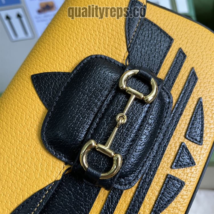 adidas x Gucci Horsebit 1955 Mini Bag Yellow Black Leather GB108 Quality Reps - Image 6
