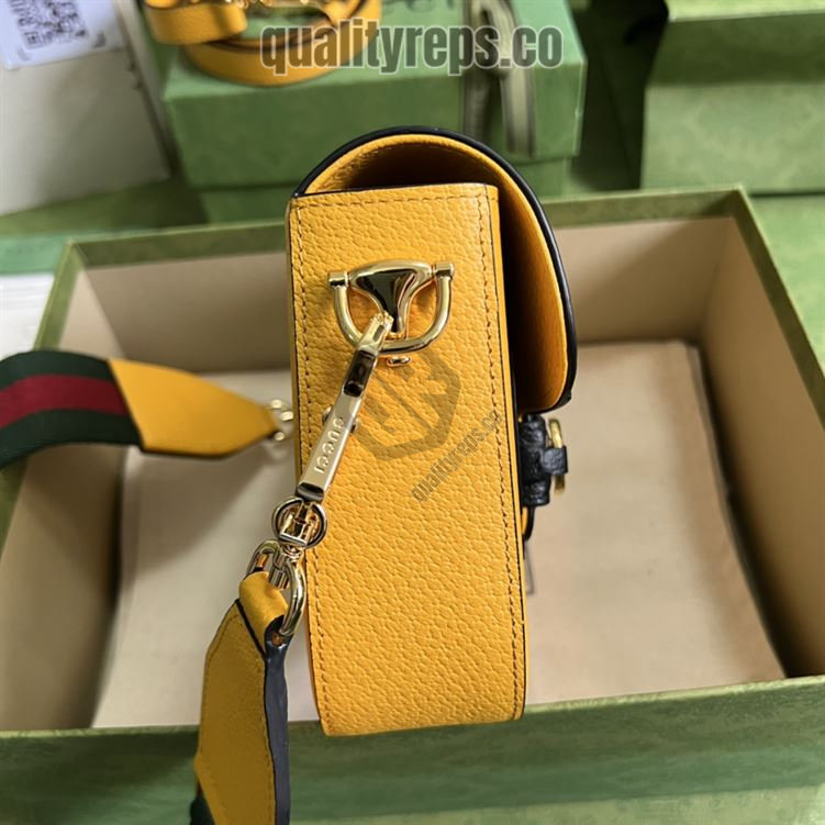 adidas x Gucci Horsebit 1955 Mini Bag Yellow Black Leather GB108 Quality Reps - Image 7