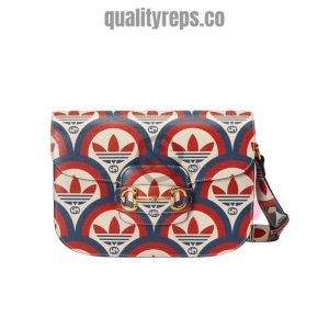 adidas x Gucci Horsebit 1955 Shoulder Bag Trefoil Print Blue and Red Leather GB093 Quality Reps