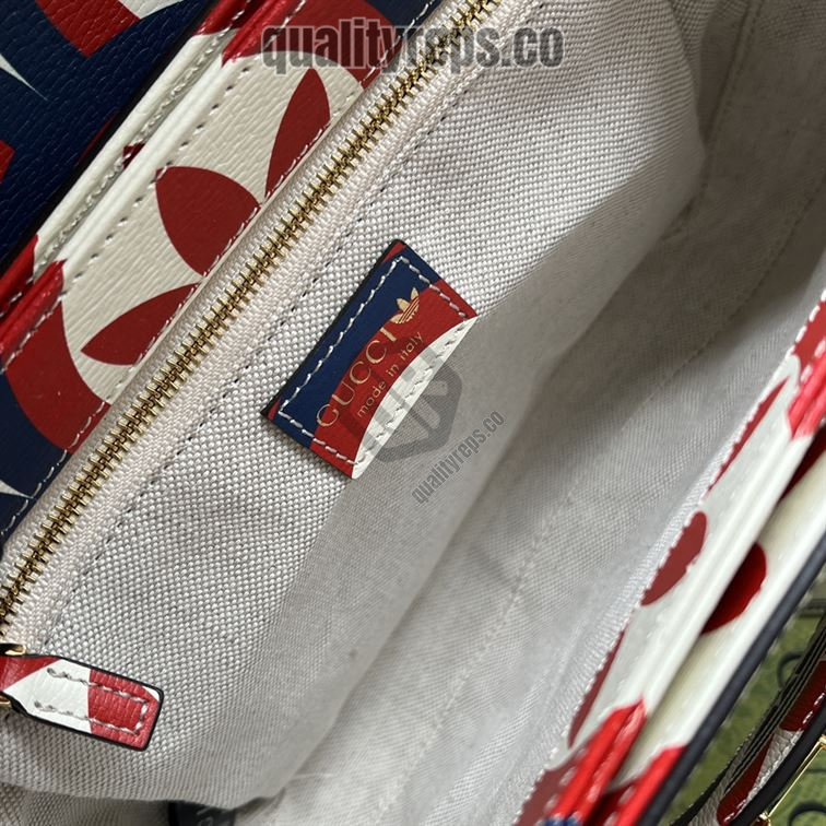 adidas x Gucci Horsebit 1955 Shoulder Bag Trefoil Print Blue and Red Leather GB093 Quality Reps - Image 10