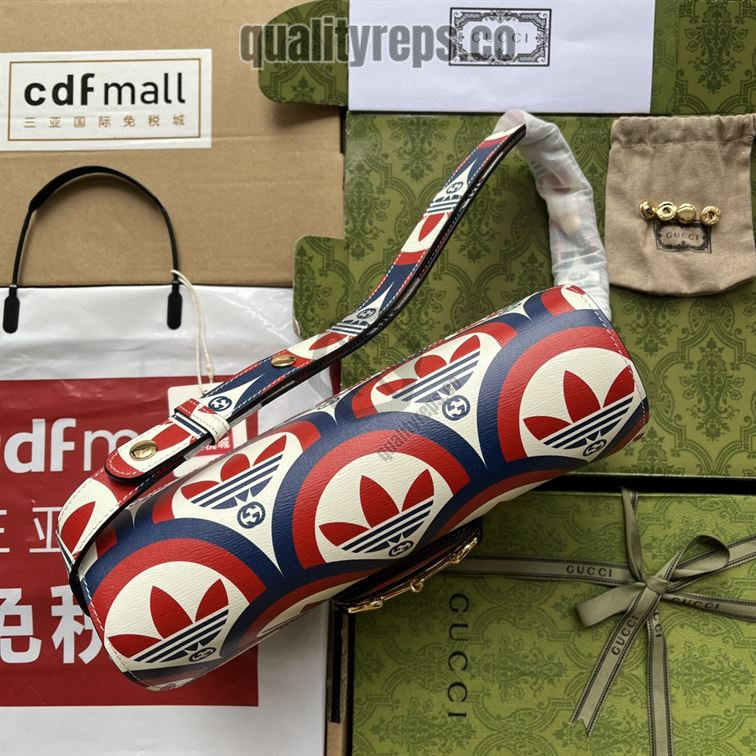 adidas x Gucci Horsebit 1955 Shoulder Bag Trefoil Print Blue and Red Leather GB093 Quality Reps - Image 7