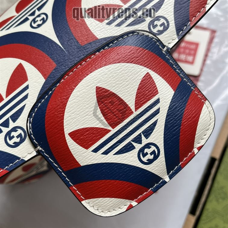 adidas x Gucci Horsebit 1955 Shoulder Bag Trefoil Print Blue and Red Leather GB093 Quality Reps - Image 8